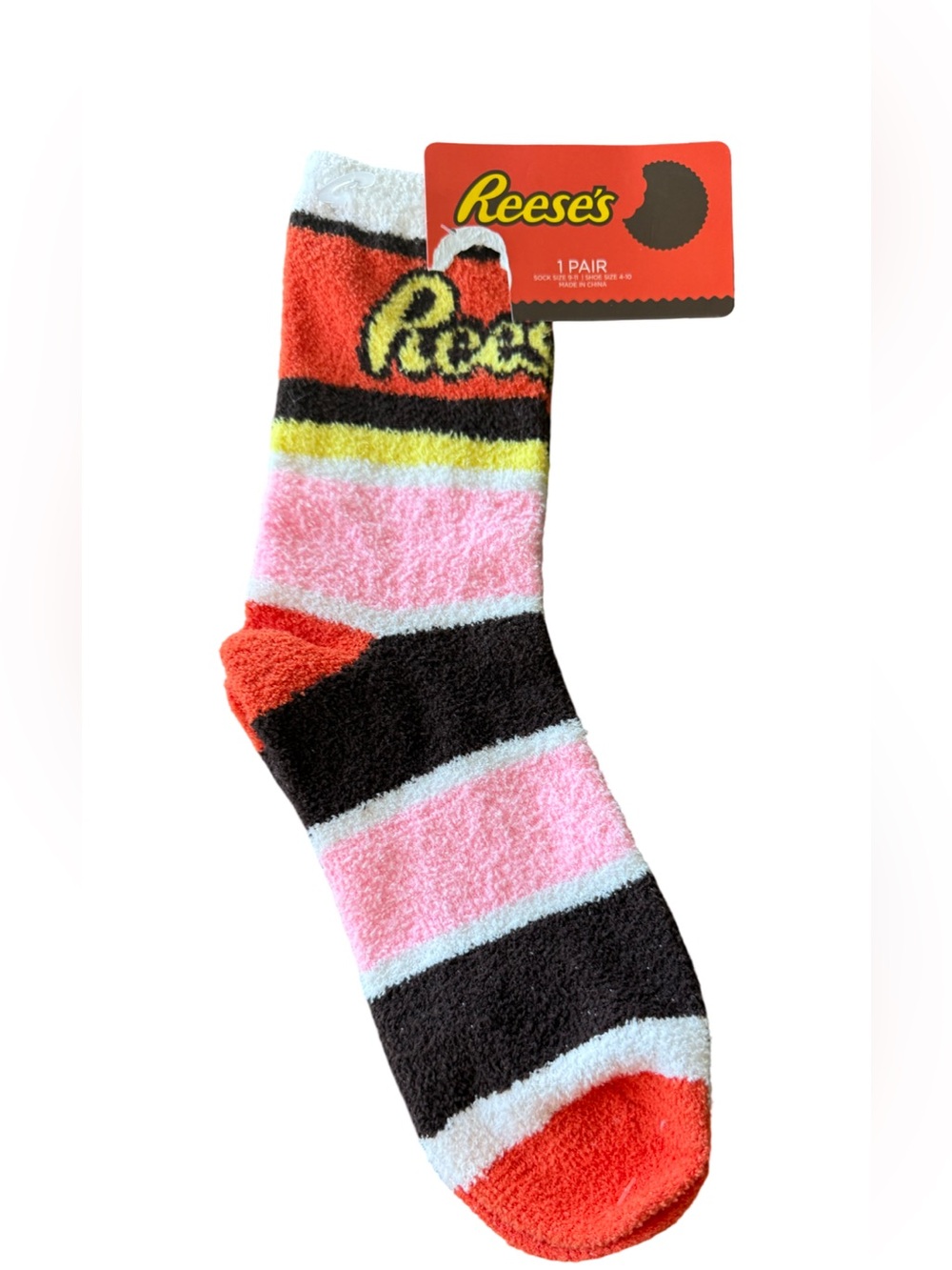 Reese’s Fuzzy Crew Socks Women’s 4-10 Peanut Butter Cup Striped NWT